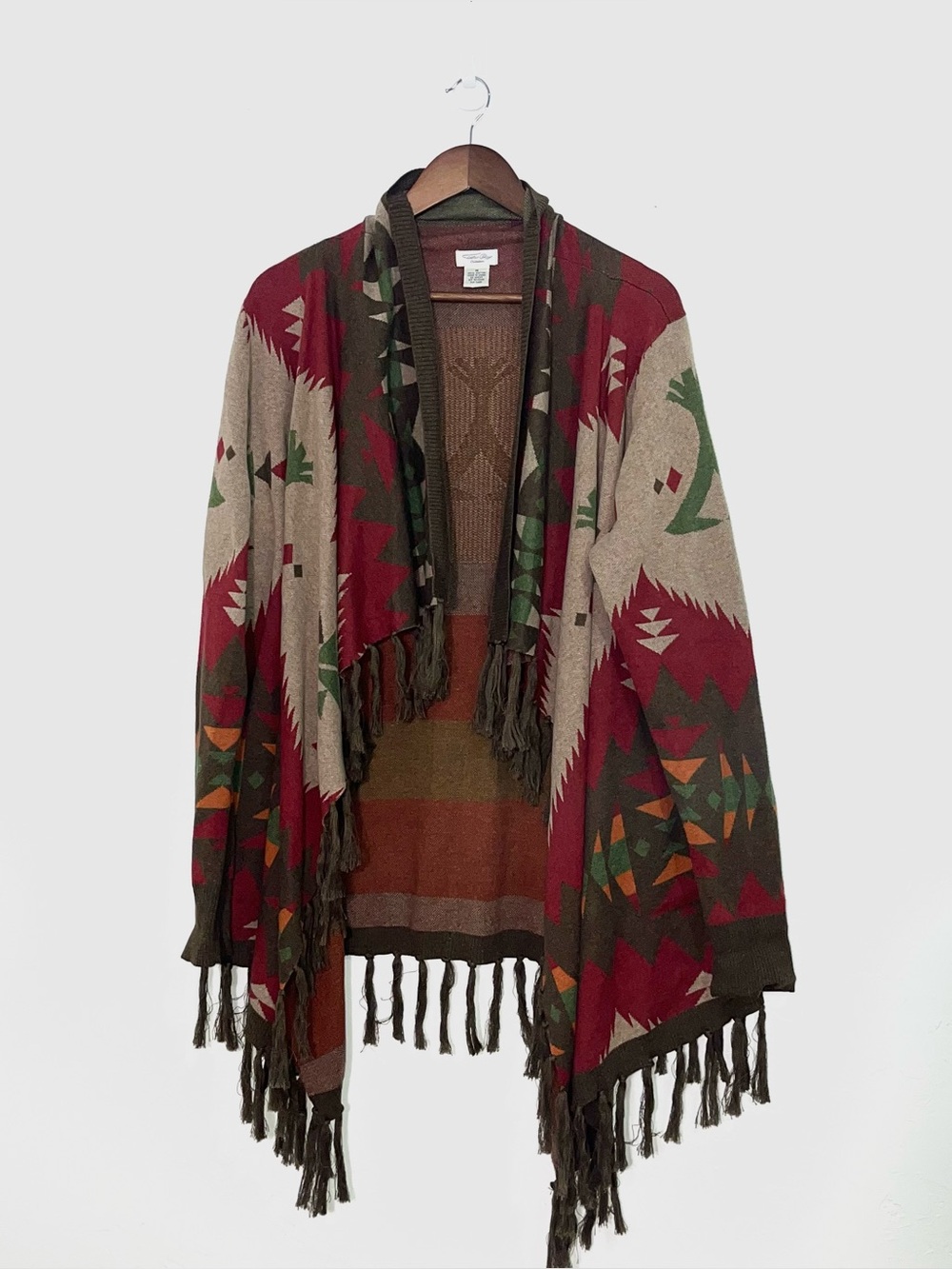 Tasha Polizzi Western Southwestern Fringe Open-Front Cardigan 100% Cotton